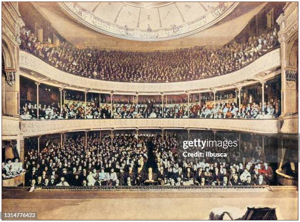 illustrazioni stock, clip art, cartoni animati e icone di tendenza di fotografia antica dell'impero britannico: sabato sera al princess's theatre di melbourne - teatro