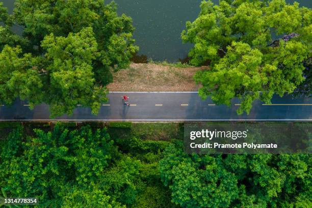 aerial view of the road for exercise in the park, healthy road concept - straight foto e immagini stock