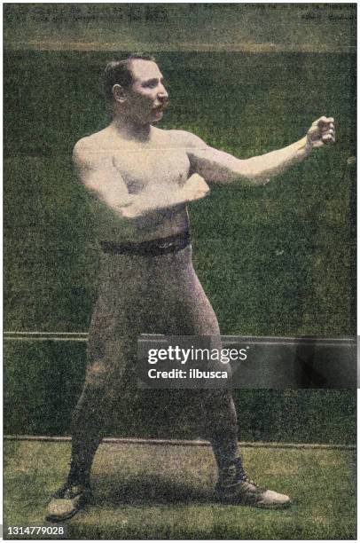 antique photo: portrait of french boxer charlemont - boxer vintage stock illustrations