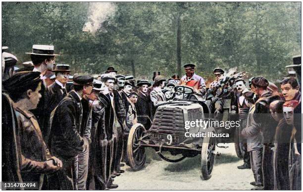 bildbanksillustrationer, clip art samt tecknat material och ikoner med antikt foto: biltävling - antique car