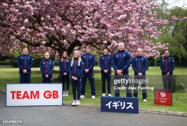 Joe Litchfield, Anna Hopkin, Molly Renshaw, Abbie Wood, James WIlby, Max Litchfield, Adam Peaty, Luke Greenback and Sarah Vasey of Great Britain pose...