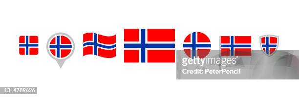 ilustraciones, imágenes clip art, dibujos animados e iconos de stock de conjunto de vectores de iconos de bandera de noruega - norway flag