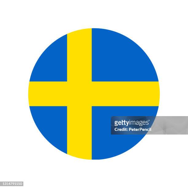 ilustraciones, imágenes clip art, dibujos animados e iconos de stock de suecia - ilustración vectorial icono de la bandera - ronda - sverige