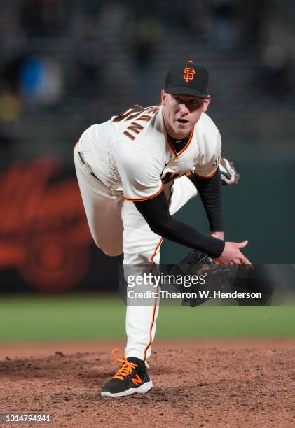 Anthony DeSclafani of the San Francisco Giants pitches againstf the Colorado Rockies in the ninth inning at Oracle Park on April 26, 2021 in San...