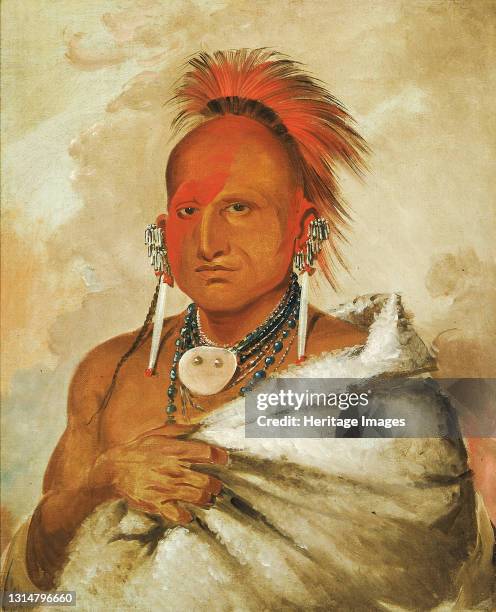 Rón-gás-see, Bear-catcher, a Celebrated Warrior, 1832. Artist George Catlin.