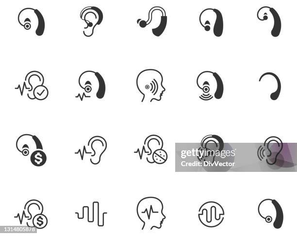 ilustrações de stock, clip art, desenhos animados e ícones de hearing aid icon set - surdo