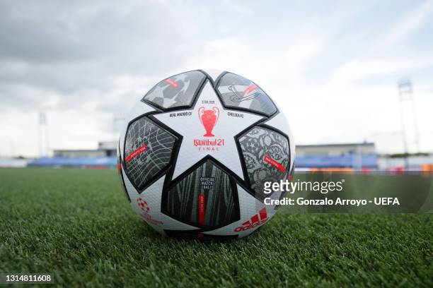 Detailed view of an Adidas Finale Istanbul 21 ball prior to the UEFA Champions League Semi Final First Leg match between Real Madrid and Chelsea FC...