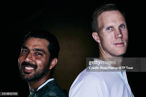 Dominic Inglot of Great Britain and Aisam-Ul-Haq Qureshi of Pakistan pose for a portrait at Melbourne Park on January 19, 2020 in Melbourne,...