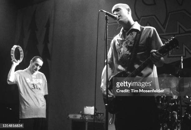 Doug "SA" Martinez and Nick Hexum of 311 perform at Shoreline Amphitheatre on August 1, 1996 in Mountain View, California.