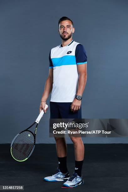 Damir Dzumhur of Bosnia and Herzegovina poses for a portrait at Melbourne Park on January 19, 2020 in Melbourne, Australia.