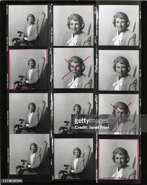 Contact sheet shows images of American jurist and US Supreme Court Associate Justice Sandra Day O'Connor at the Supreme Court, Washington DC, April...