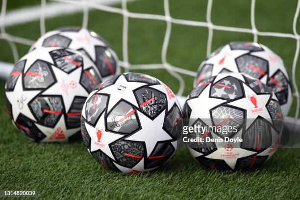 Detailed view of Adidas Finale Istanbul 21 match balls prior to the UEFA Champions League Semi Final First Leg match between Real Madrid and Chelsea...