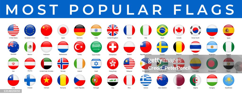 Weltflaggen - Vector Round Glossy Icons - Most Popular