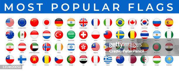 illustrations, cliparts, dessins animés et icônes de drapeaux du monde - vector round glossy icons - most popular - pays du golfe