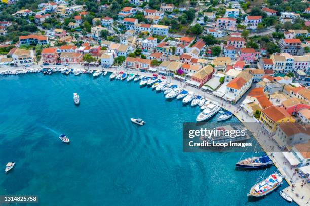 Aerial shot of the port of Paxoi in Greece.