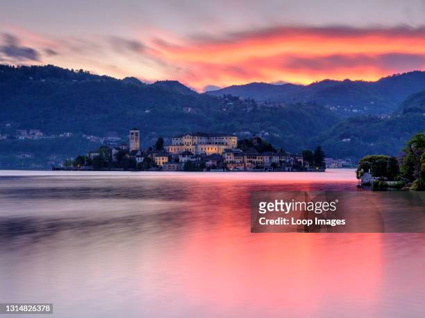 Sunset over Islo San Giulio in Lake Orta.