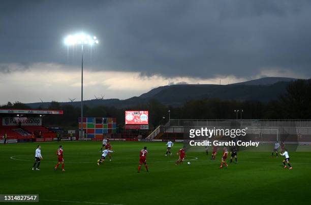 General view of play during the Sky Bet League One match between Accrington Stanley and Portsmouth at The Crown Ground on April 27, 2021 in...