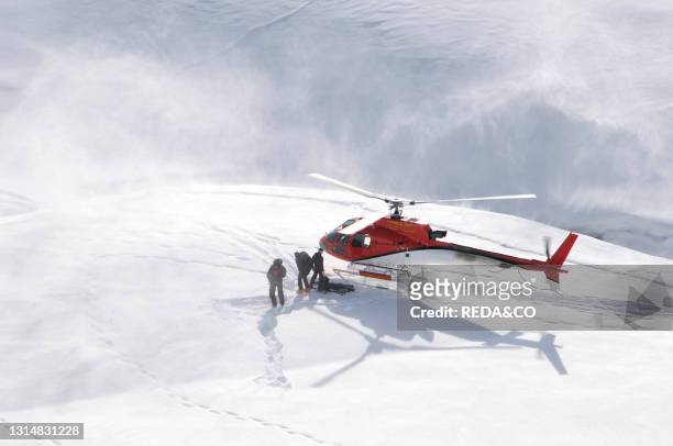 Helicopter For Eliski. Aosta Valley. Monte Rosa. Italy.