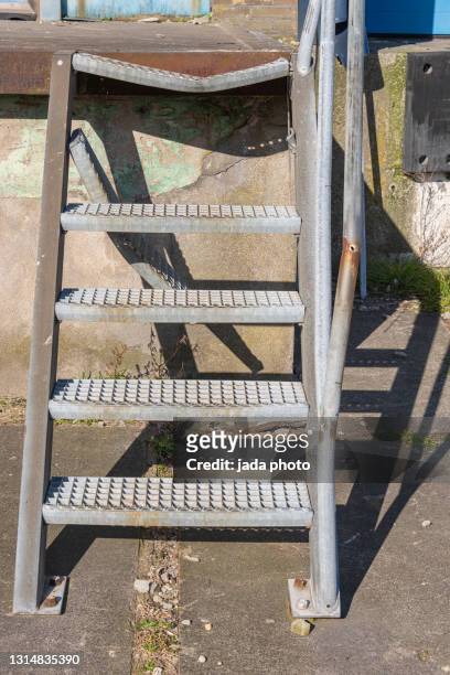 small metal staircase - aluminium boat fotografías e imágenes de stock