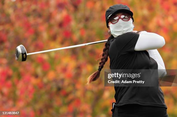 Jimin Kang of the USA plays a shot during the second round of the Mizuno Classic at Kintetsu Kashikojima Country Club on November 5, 2011 in Shima,...