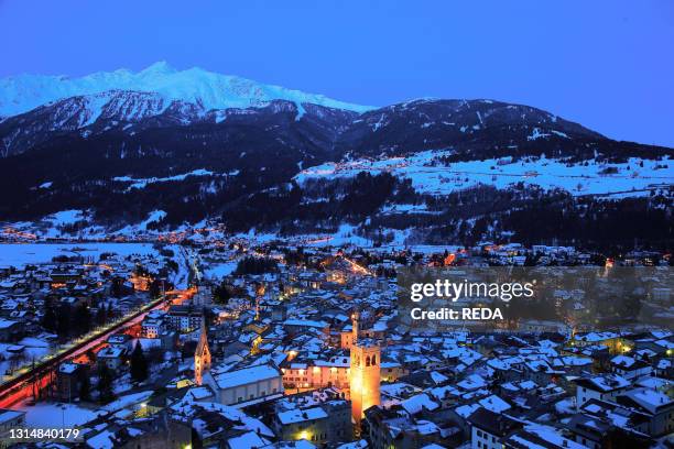 Night view. Bormio. Sondrio. Lombardy. Italy. Europe.
