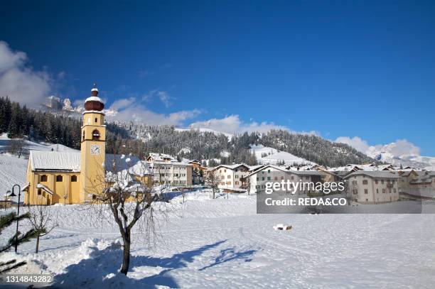 Winter landscape in the Fassa Valley. Trentino Alto Adige.
