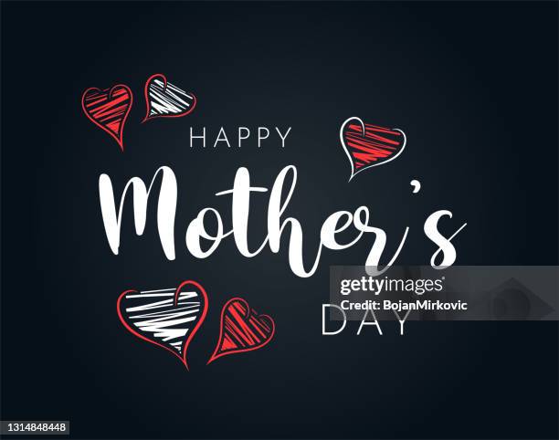 happy mother's day background with hand drawn hearts. vector - mothers day text art stock illustrations