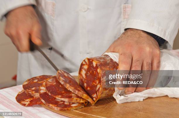 Ventricina is a spicy salami typical of Montenero di Bisaccia. Molise. Italy. Europe.