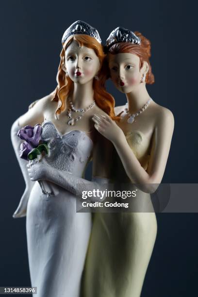 Wedding couple figurine of two women. Symbolic image for same-sex marriage. France.