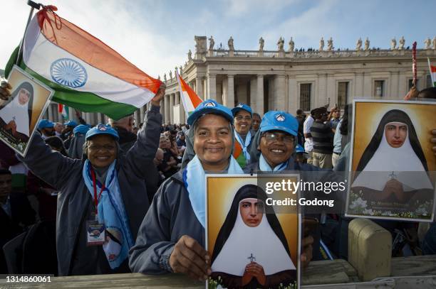 Indian faithful attending a Canonization Holy Mass. In Saint Peter's square at the Vatican.