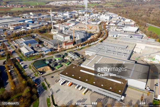 aerial view of industrial district - group h imagens e fotografias de stock