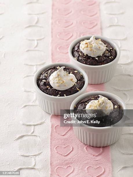 pot au chocolate-coconut cakes - gateau au chocolat stock pictures, royalty-free photos & images