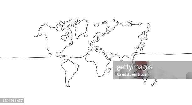 bildbanksillustrationer, clip art samt tecknat material och ikoner med världslinjekonst - world map