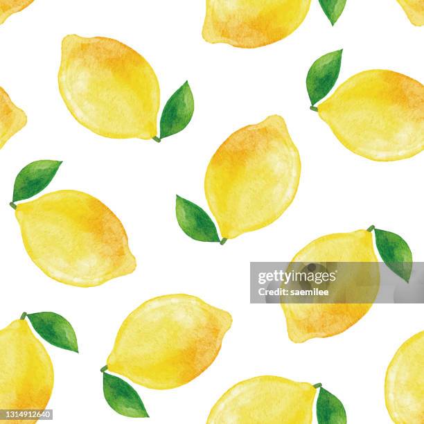 stockillustraties, clipart, cartoons en iconen met aquarel citroen naadloos patroon - lemon