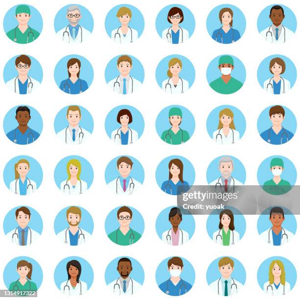 set of doctors and nurses avatar icons. - japan old lady stock illustrations