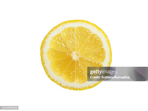 slice of lemon isolated on white background - lemon peel foto e immagini stock