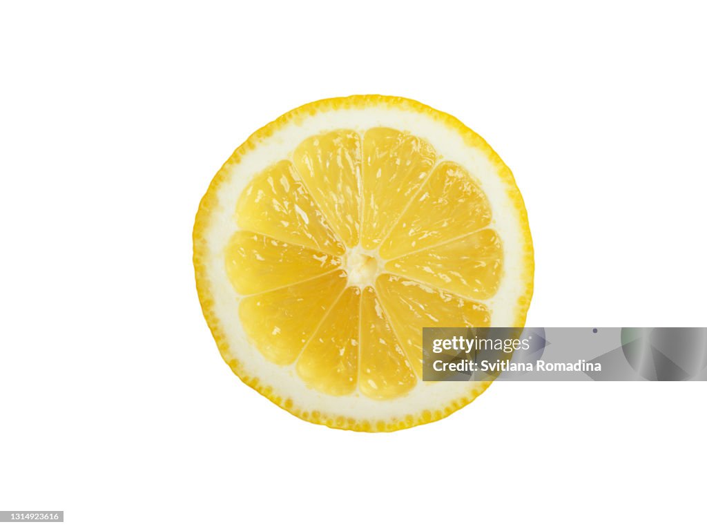 Slice of lemon isolated on white background