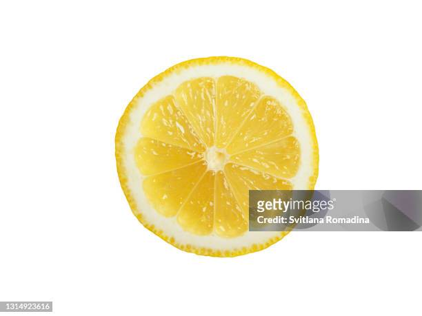 slice of lemon isolated on white background - fatia imagens e fotografias de stock