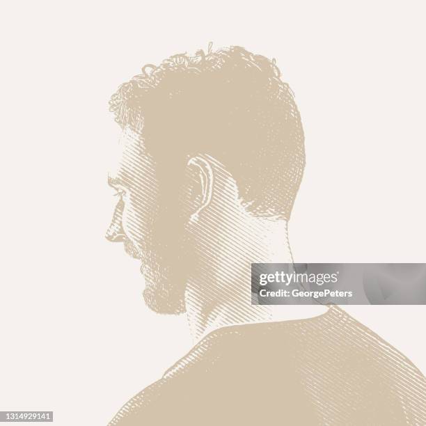 young man with contented expression - man over shoulder stock illustrations