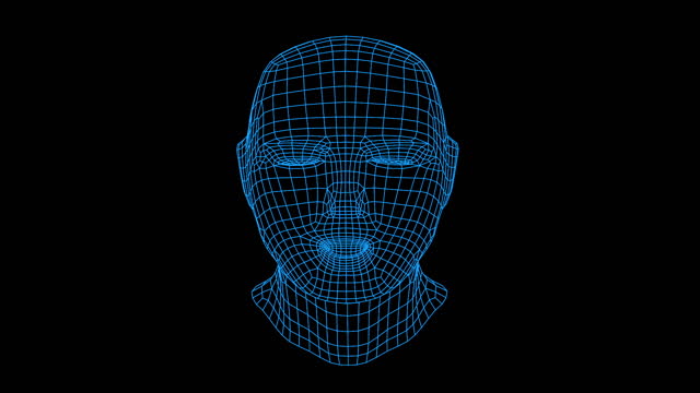3D Wireframe Render  of human face speaking. Use for digital innovation or artificial intelligence concept.