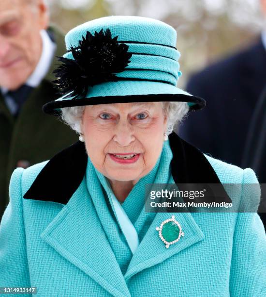 Queen Elizabeth attends Sunday service at the church of St Lawrence, Castle Rising near the Sandringham Estate on January 20, 2013 in King's Lynn,...