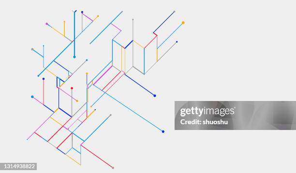 abstract color geometric line elements isometric digital tech background - isometric pattern stock illustrations