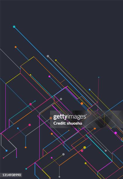 abstract color geometric line elements isometric digital tech background - circuit board vector stock illustrations