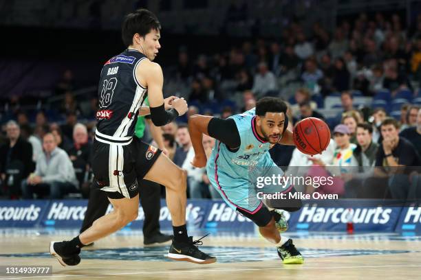 Corey Webster of the Breakers dribbles the ball during the round 16 NBL match between Melbourne United and the New Zealand Breakers at John Cain...