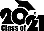Graduation 2021. Class of 2021. Logo, banner, sticker. Hat. College and University.