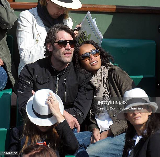 Jalil Lespert and Sonia Rolland attend the French Open at Roland Garros on May 31, 2011 in Paris, France.