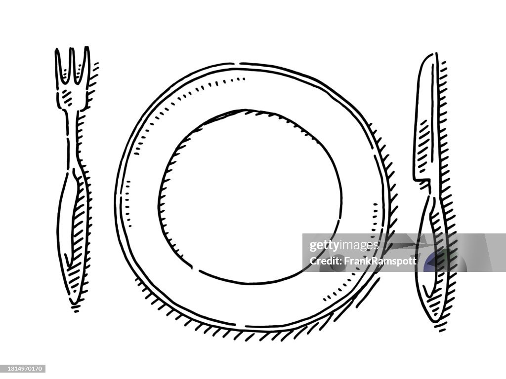 Empty Plate And Knife And Fork Drawing