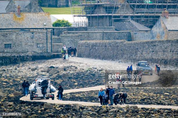 Construction continues on the film set for the new Game of Thrones prequel 'House of the Dragon' at St Michael's Mount on April 28, 2021 near...