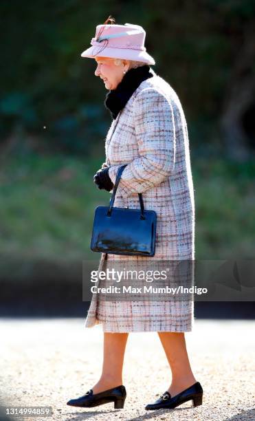 Queen Elizabeth II departs after attending Sunday service at the church of St Peter and St Paul in West Newton on February 2, 2014 near King's Lynn,...