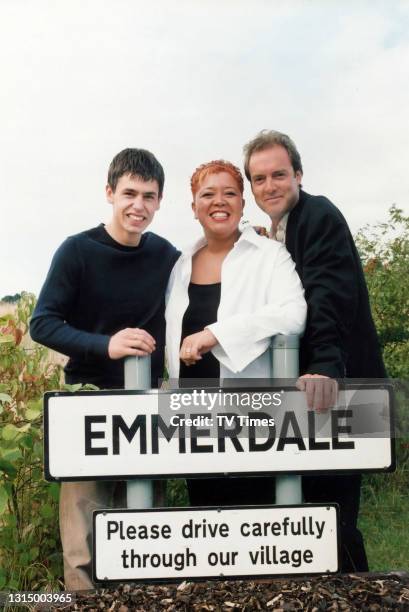 Emmerdale's 30th Anniversary: soap character Chris Tate, played by actor Peter Amory, Andy Sugden played by Kevin Fletcher and Kay Purcell who played...
